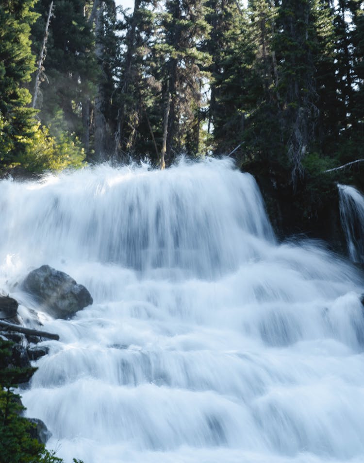 Time-Lapse Photography Of Waterfalls In The Forest