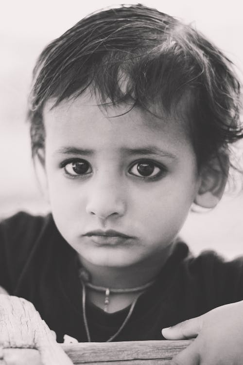 Grayscale Portrait of a Child's Face