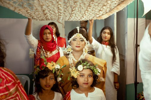 Beautiful Bride and Her Wedding Entourage