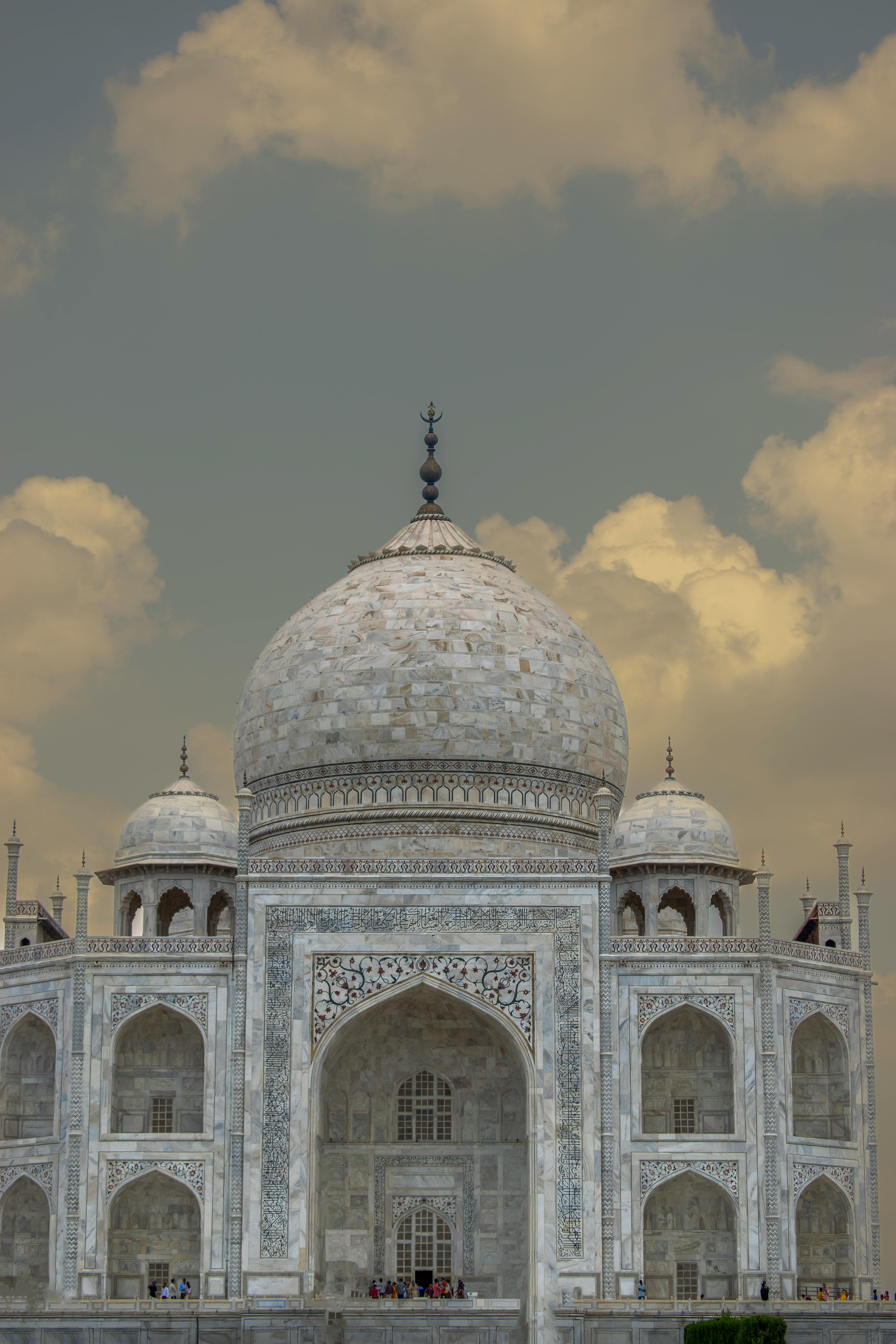 Taj Mahal Wallpaper 4K, India, Sunset, Orange sky