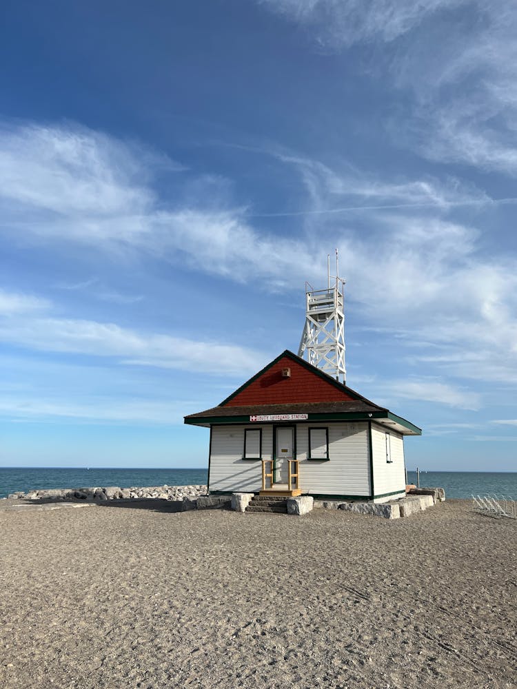 A Beach House Under Blue Sky