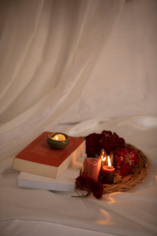 Lighted Candles on Round Tray