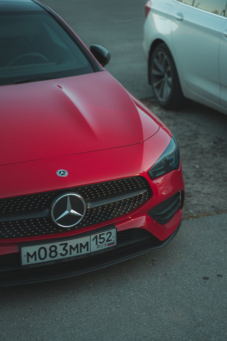 Red Mercedes Benz Car Parked On The Street