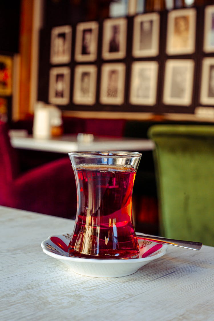 Red Drink In A Glass On A Restaurant Table 