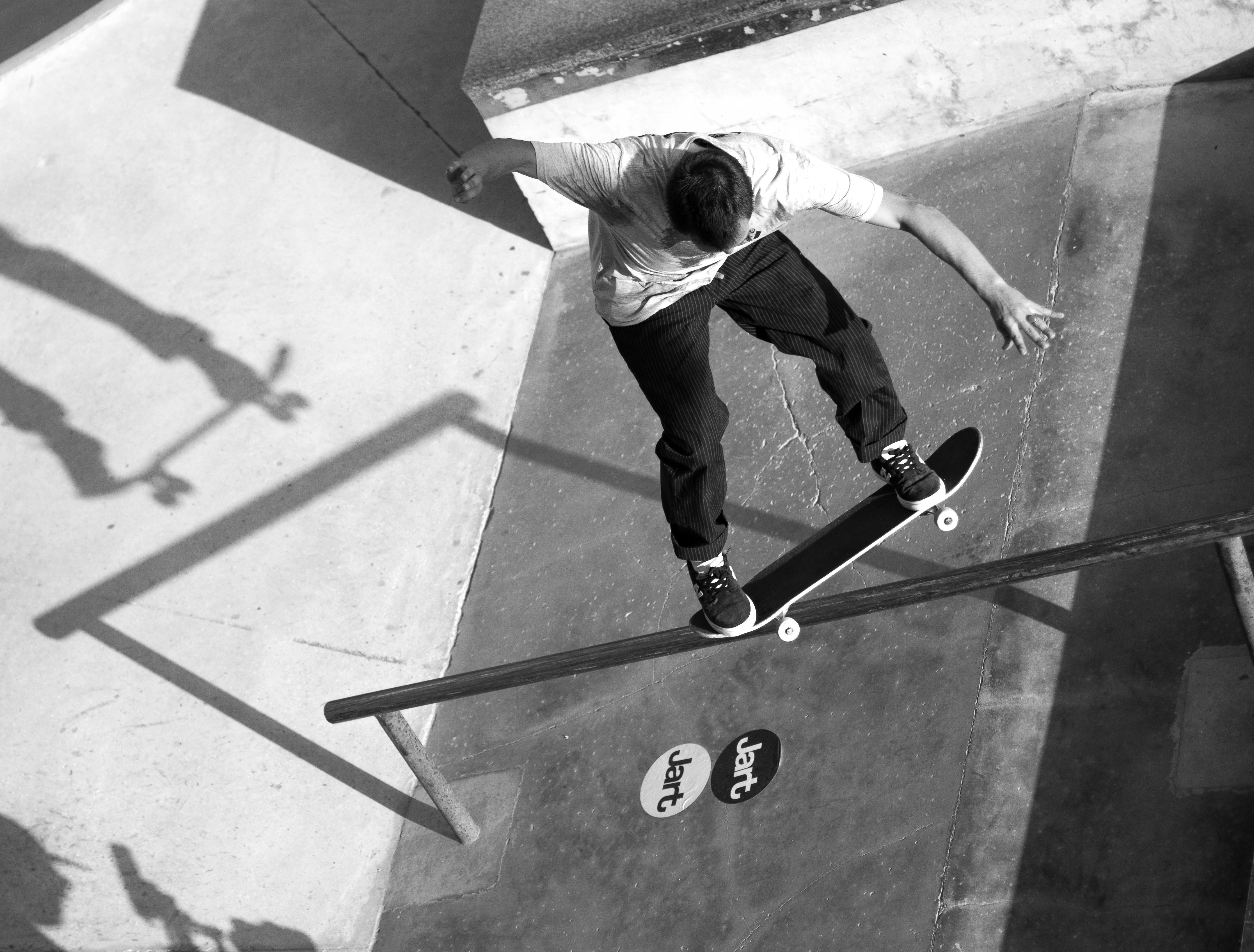 Free stock photo of black-and-white, light and shadow, skateboard