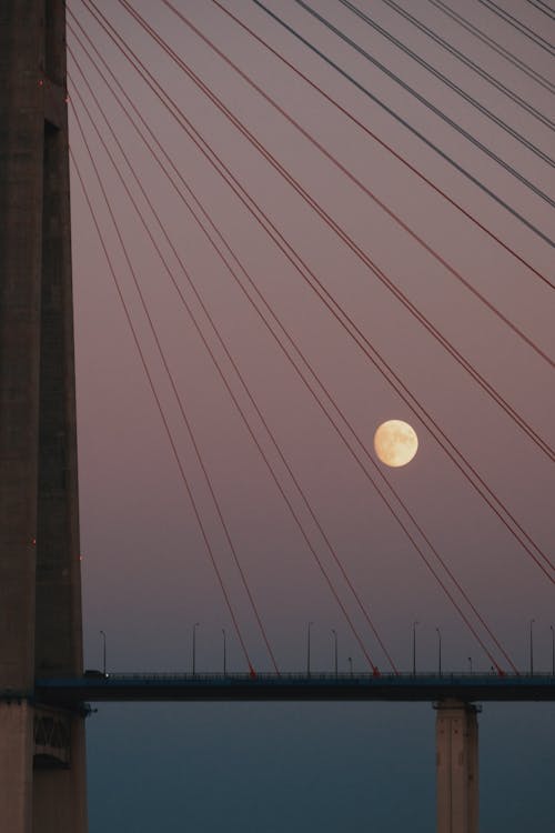 Free Full Moon over Bridge at Dusk Stock Photo