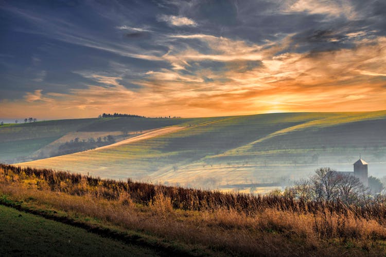 View Of Fields At Sunrise