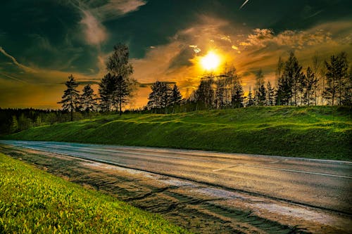 Бесплатное стоковое фото с golden sunset, landscape, road