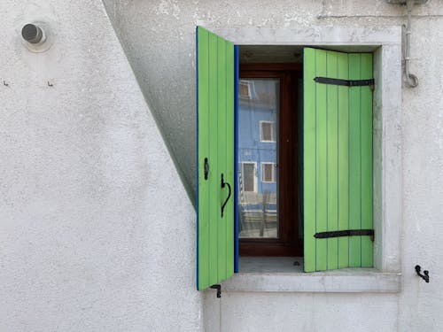 Green Wooden Door of a Concrete House