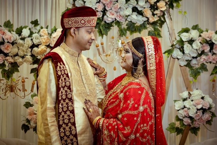 Romantic Wedding Couple In Traditional Clothing