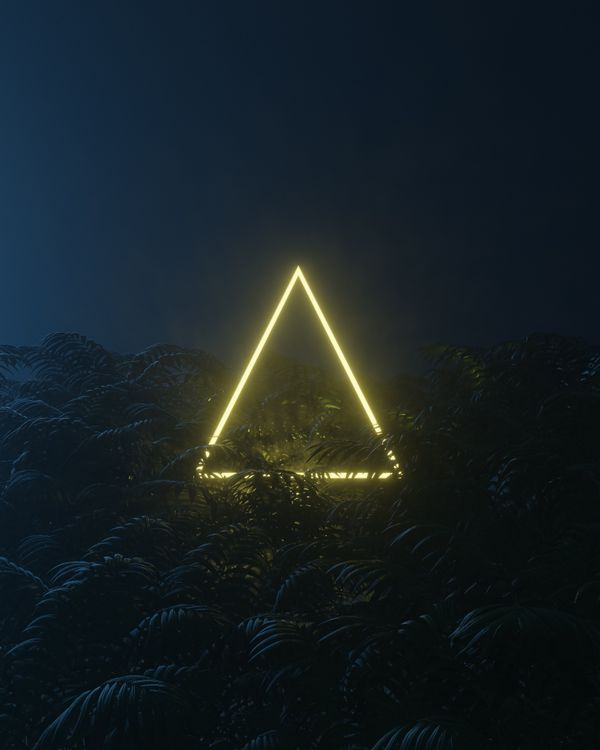Neon triangle glowing over dark foliage, photo by Pramod Tiwari on Pexels