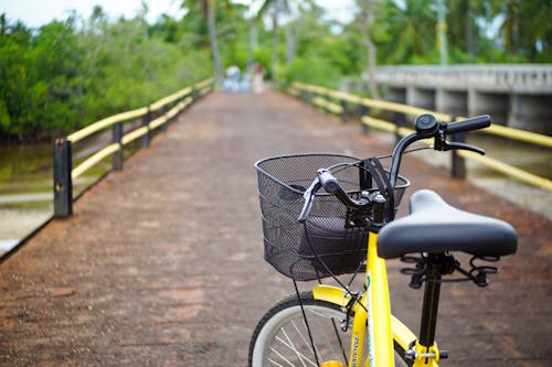 Free yellow bridge and bike Stock Photo