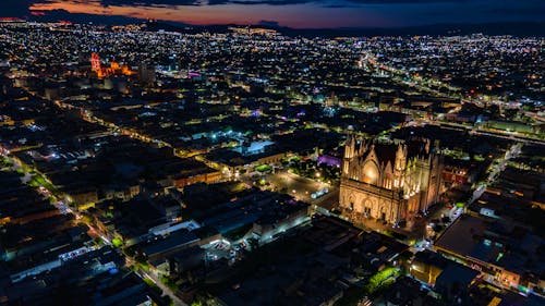 Aerial View of City during Night Time