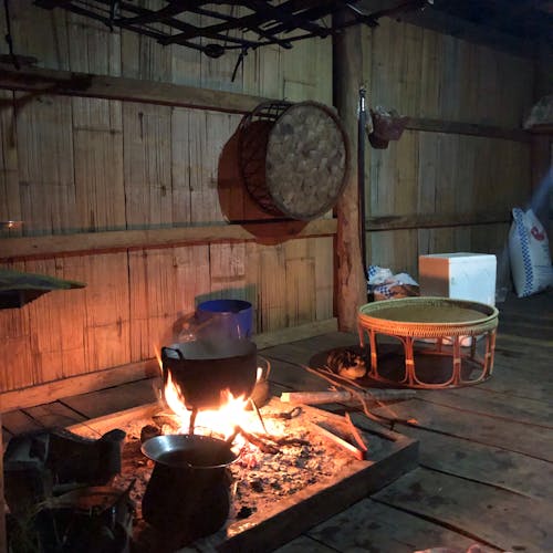Free stock photo of bamboo house, cooking, fire place Stock Photo