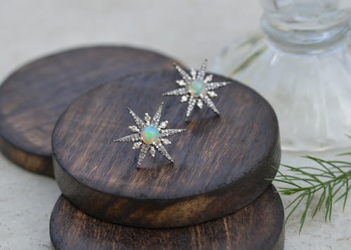 Close-up of Star Earrings with Natural Stones 
