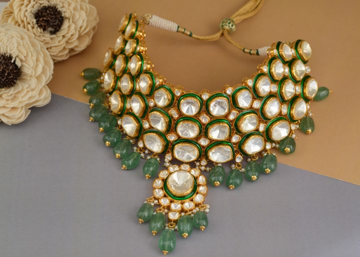 Emerald kundan polki choker necklace