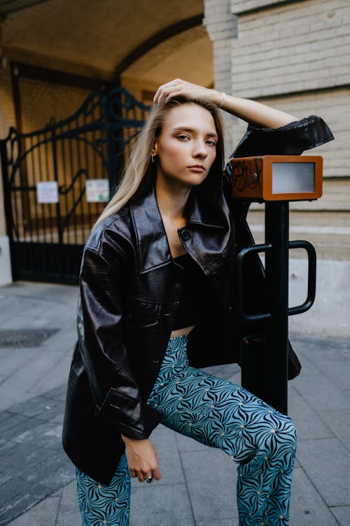 A Beautiful Woman Wearing Black Leather Jacket