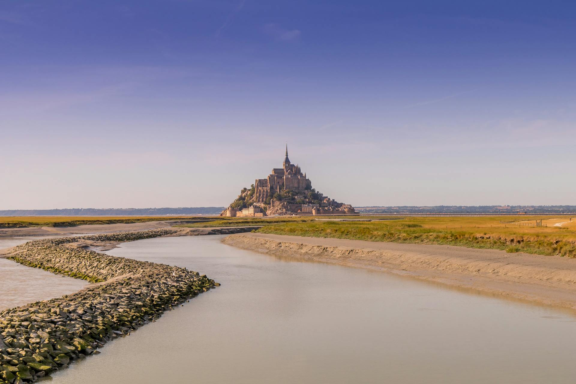 Clear Sky over Castle on Sea Shore