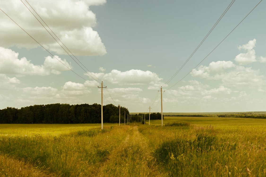 Utility Field Ground Green Grass Field with Utility Poles Under the Sky · Free Stock Photo