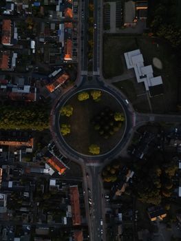 Drone shot capturing the roundabout surrounded by buildings in Genk, Belgium. — photo by ahmed demirtas
