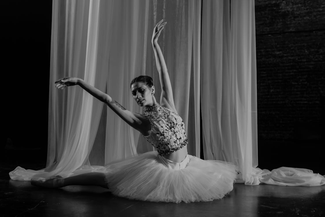 Grayscale Photo of a Ballerina 