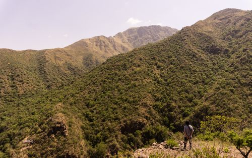 Free Captivating view of Cordoba's lush mountains with a lone traveler standing amidst the scenic landscape. Stock Photo