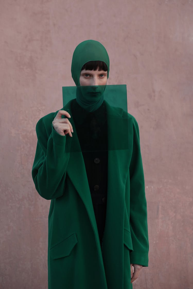 Woman In Green Suit And With Green Foil