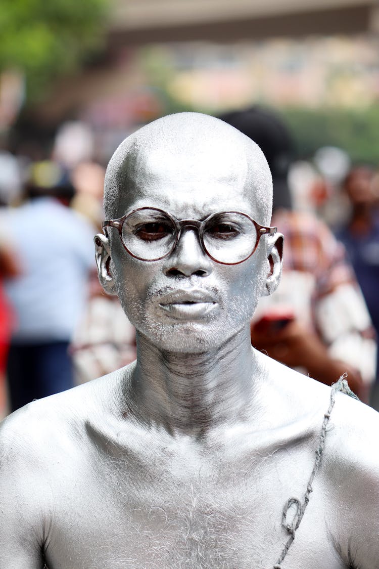 Man Painted With A Silver Paint