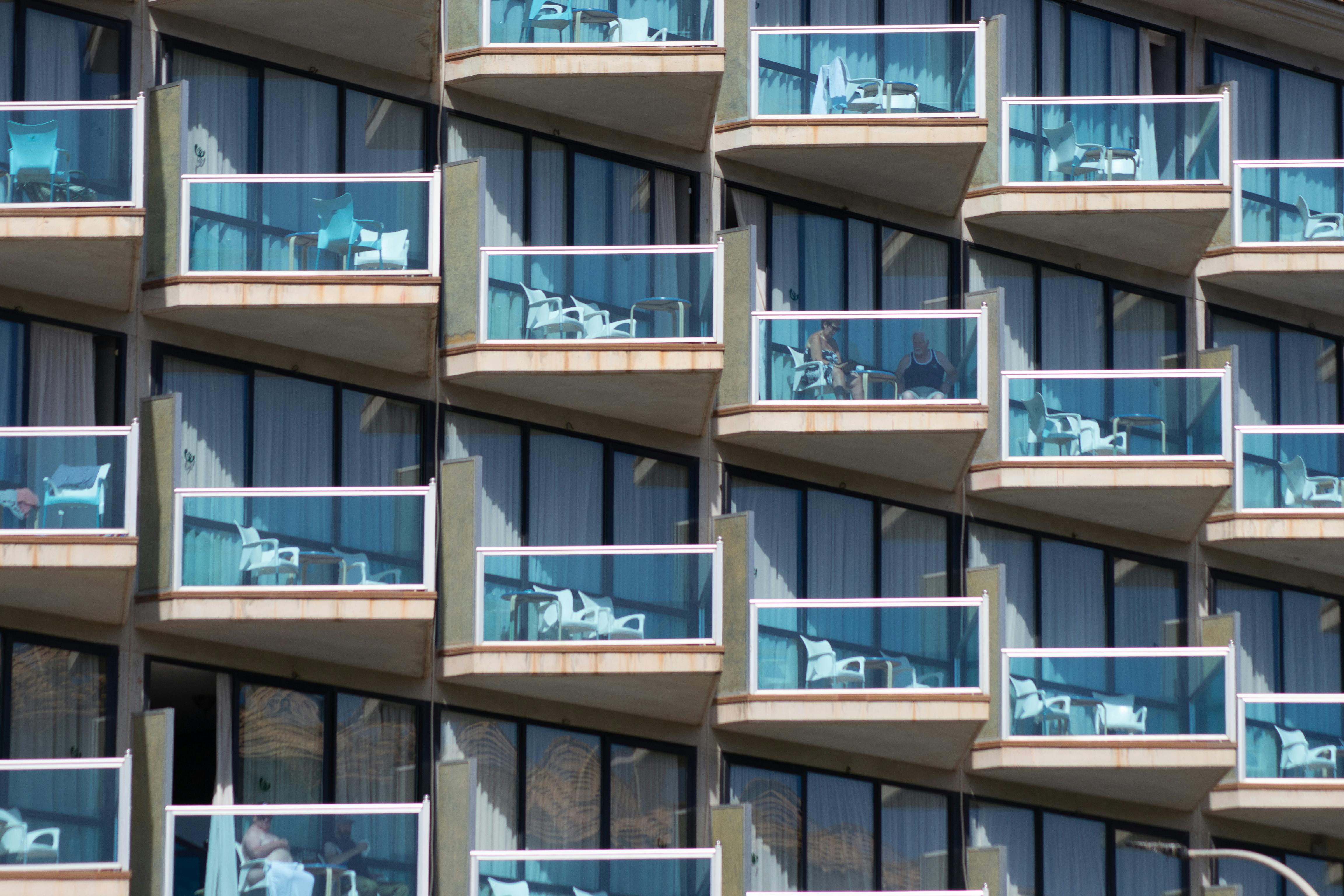 Close-up of modern geometric balconies at a hotel in Alicante, showcasing contemporary architecture.
