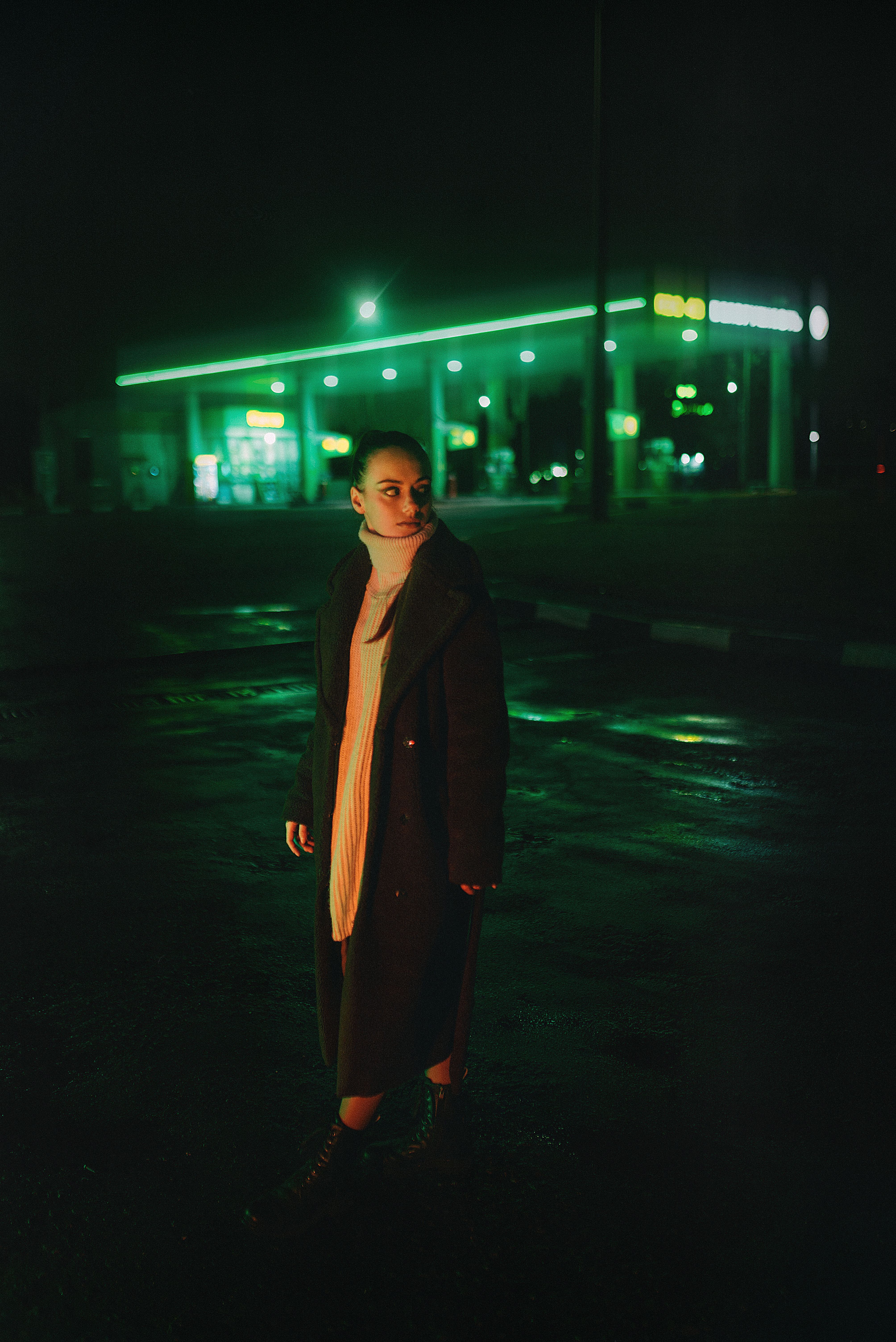 Woman Standing on the Street at Night · Free Stock Photo