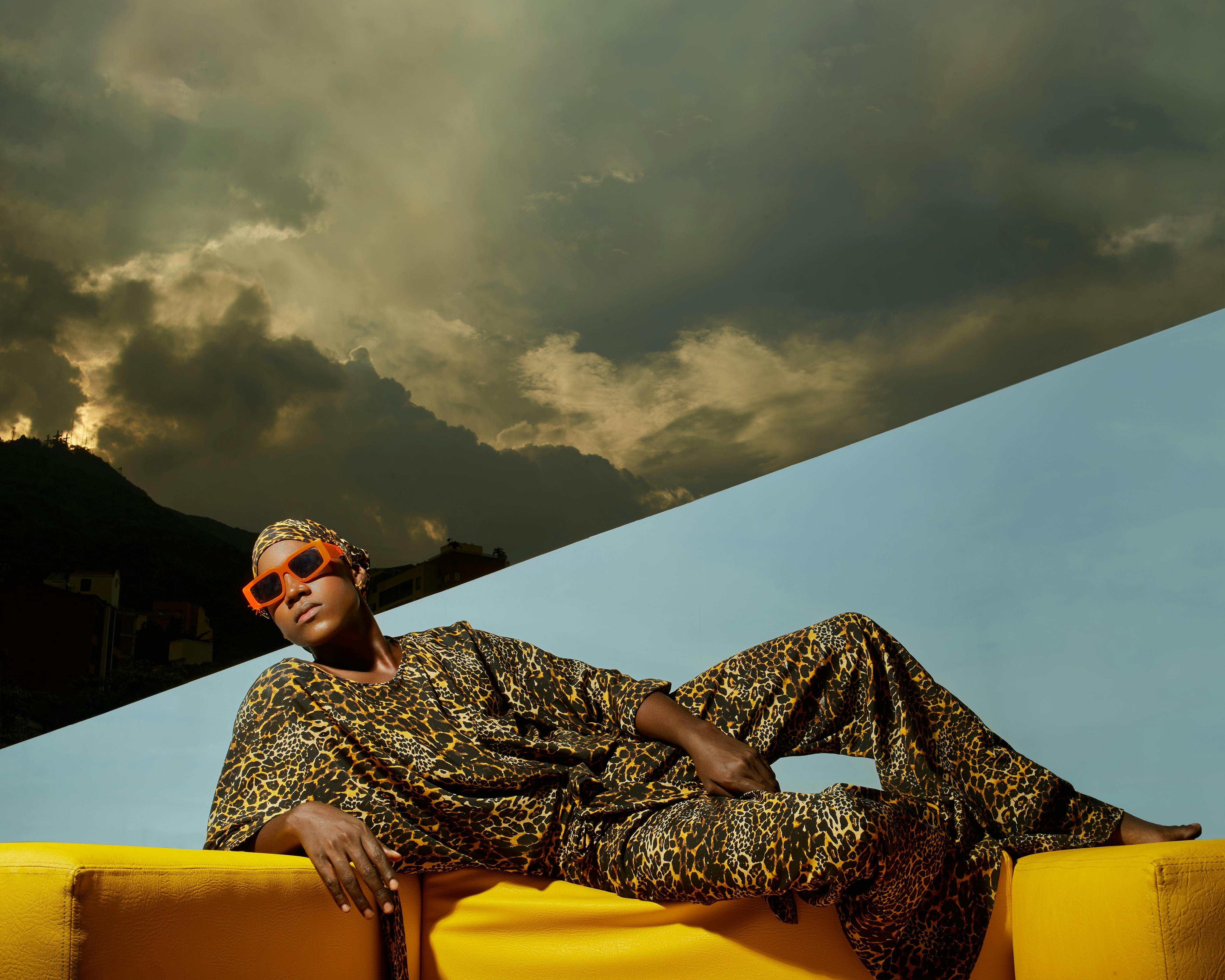 model posing in leopard print outfit