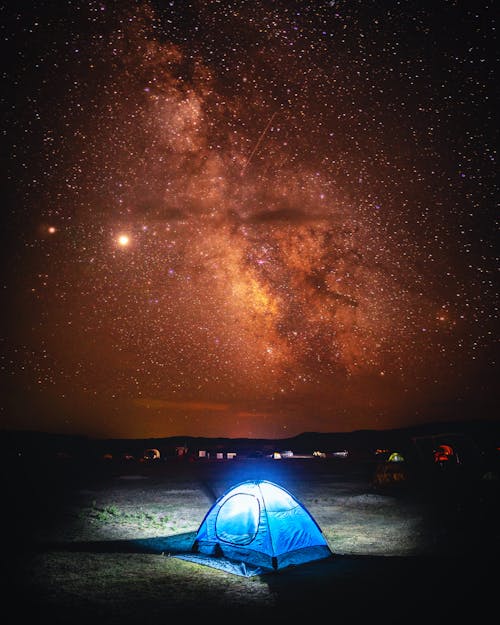 Blue Tent Under Starry Night Sky