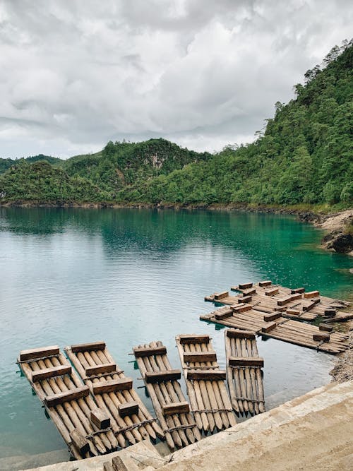 Wooden Rafts on Lakeshore