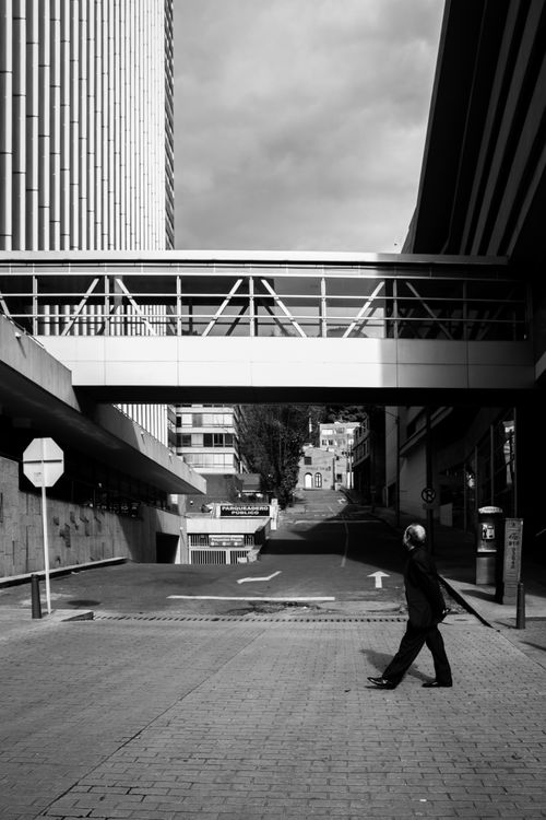 Free Black and white photo of a pedestrian crossing in Bogotá, Colombia. Stock Photo