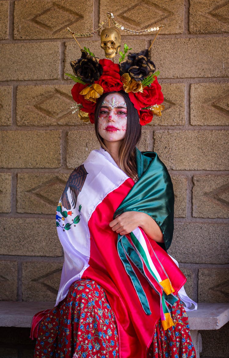 A Woman Wearing In A Halloween Costume During The Day Of The Dead