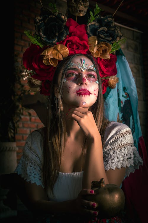 Young Woman in a Costume and Makeup for the Day of the Dead Celebrations in Mexico 