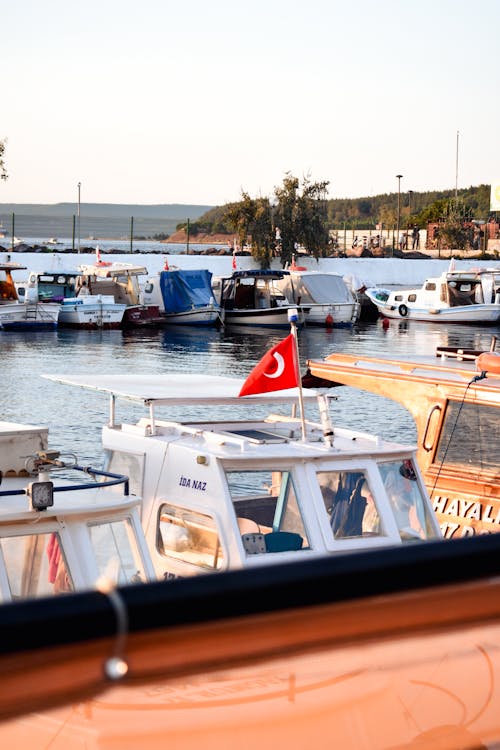 Motorboats on Dock on Body of Water