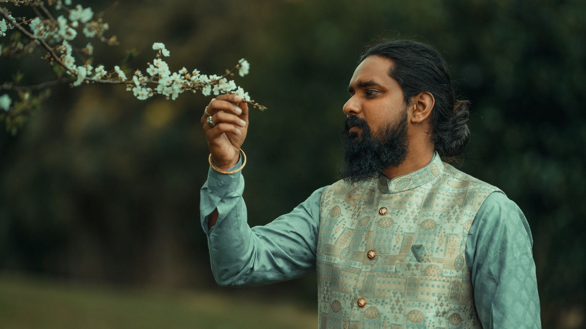 Indian male model in contemporary khadi Nehru jacket