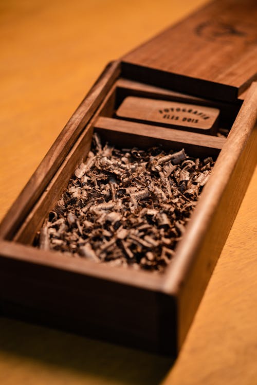 Close-up of a Wooden Box with Tobacco 