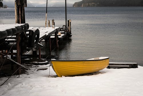Yellow Boat on the Snow Covered Ground 