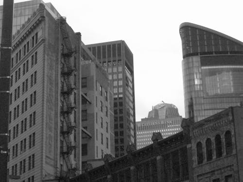 Black and White Photo of Buildings