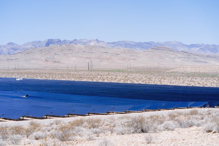 Large solar panel array installed in a desert environment