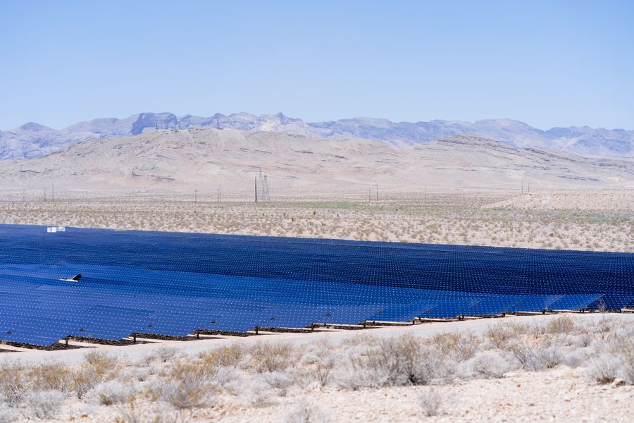 Solar photovoltaic array installed across a desert site