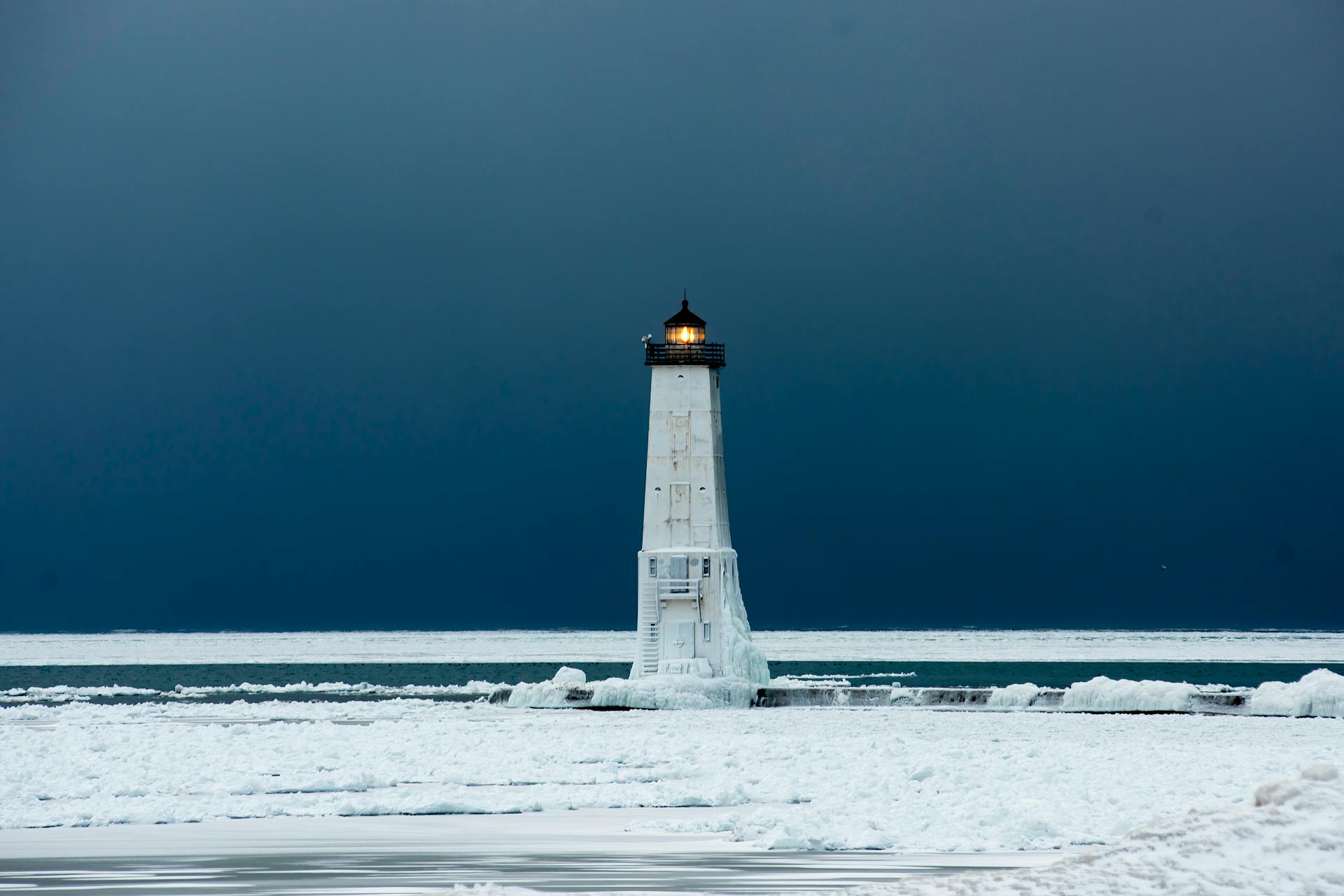 Lighthouse on a Frozen Lake Michigan