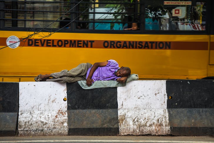 Man Lying On Barricades