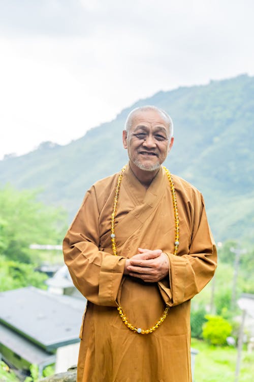 Portrait of an Elderly Monk Smiling 