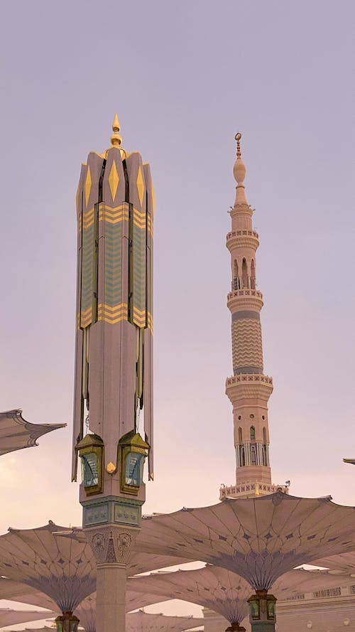 Free Minarets in the Prophet's Mosque Saudi Arabia Stock Photo