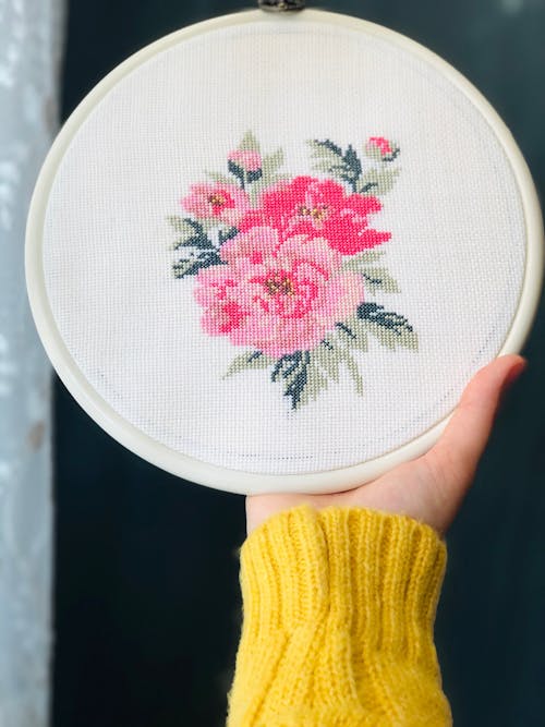 Woman Hand Holding Embroidery in Hoop