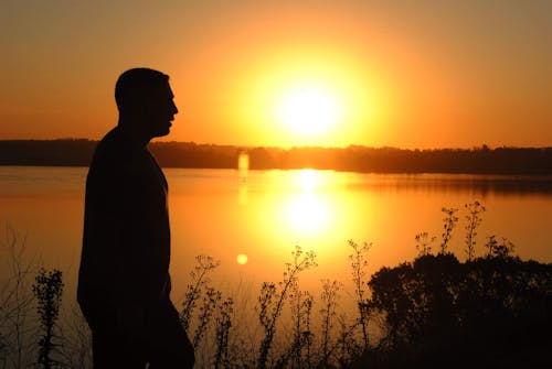 Silhouette of a Man Near the Lake