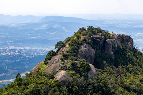 คลังภาพถ่ายฟรี ของ การก่อตัวของหิน, ต้นไม้สีเขียว, ทัศนียภาพ